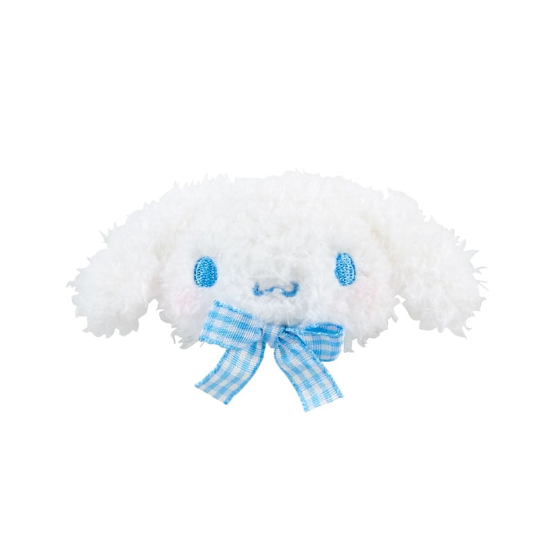 Cinnamoroll plush hair clip showcasing a gingham bow design