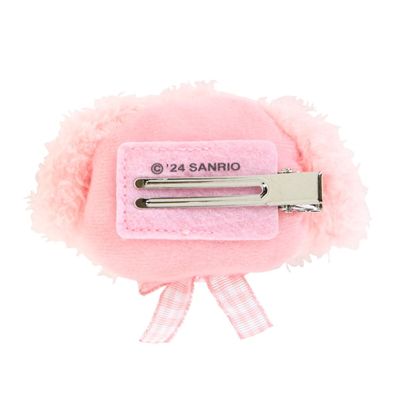 My Melody Sanrio hair clip with gingham bow, styled in a ponytail