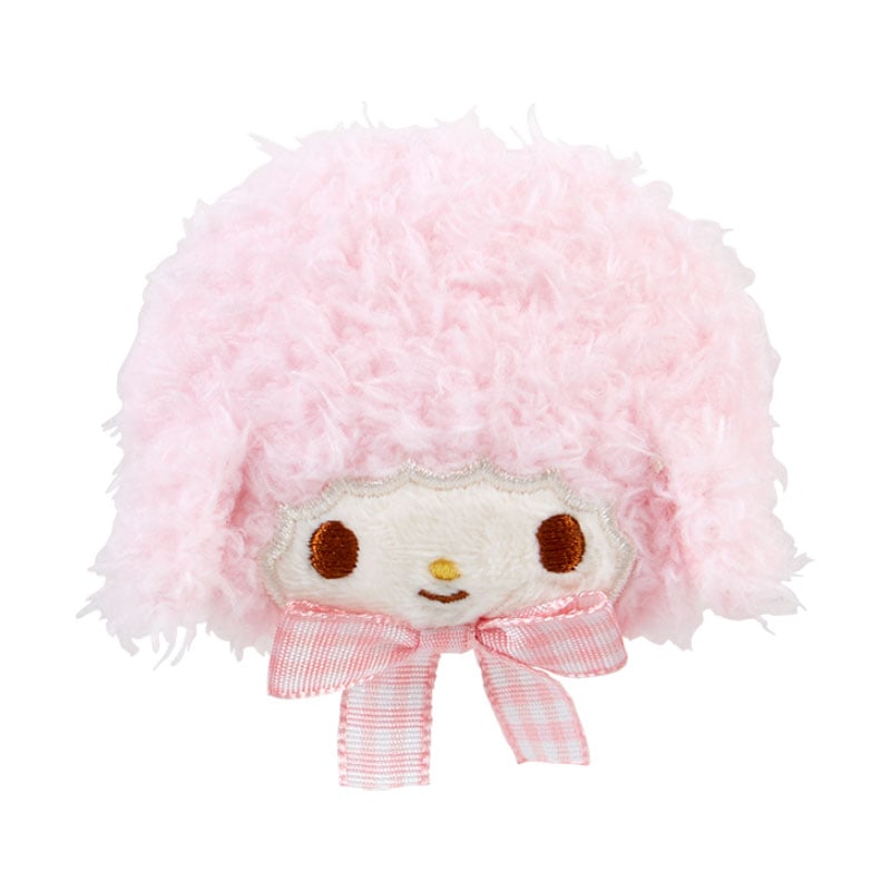 Close-up of My Sweet Piano plush hair clip on a model with short layered hair