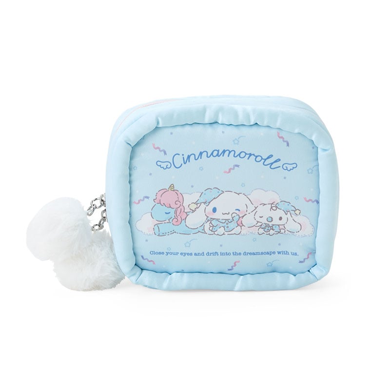 Cinnamoroll mini zipper pouch showcasing its cozy bedtime theme.