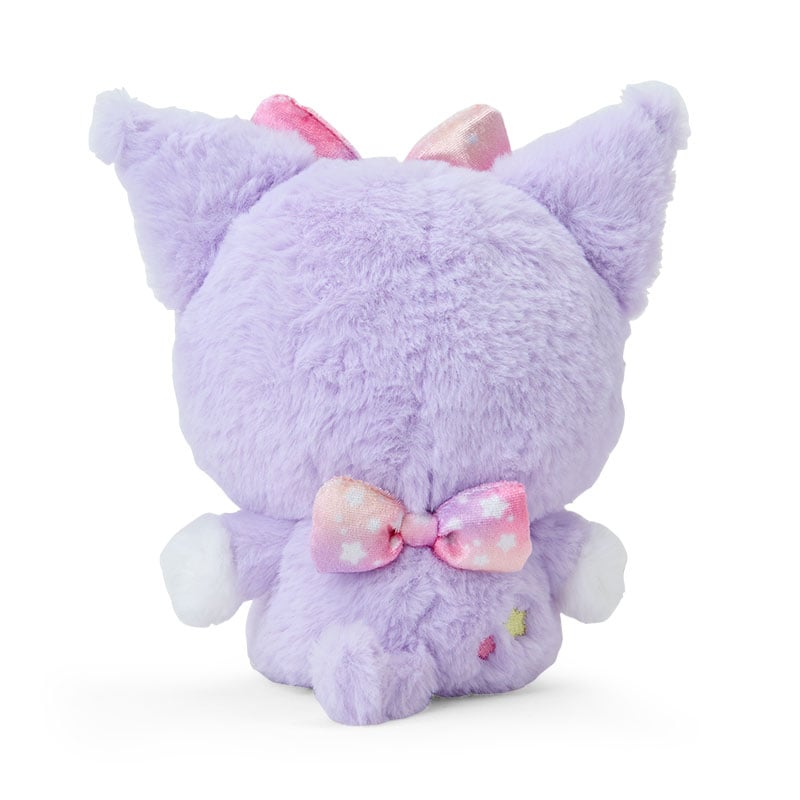 Close-up of Kuromi plush toy showcasing embroidered details.