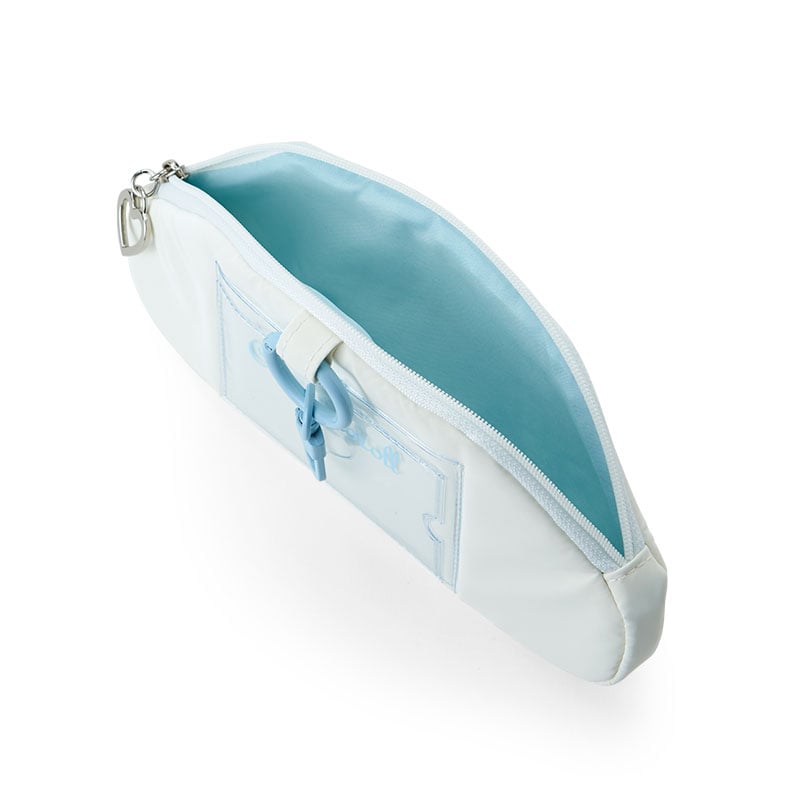 Cinnamoroll Mini ID Pouch open, showing its coordinating internal lining and removable carabiner.