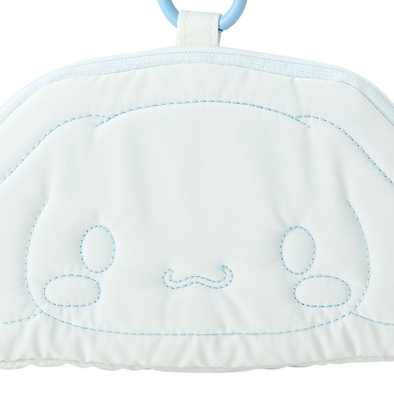 Cinnamoroll Winter Snowsuit Mini ID Pouch front view, displaying its adorable design and external ID badge slot.