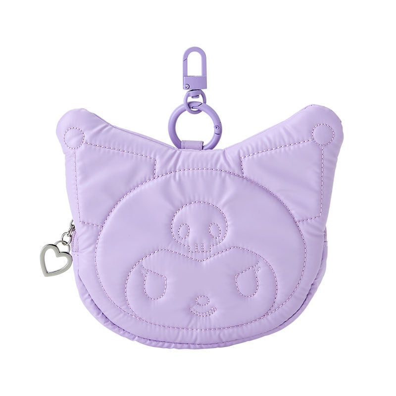 Front view of Kuromi pouch showing quilted details and ID badge slot.
