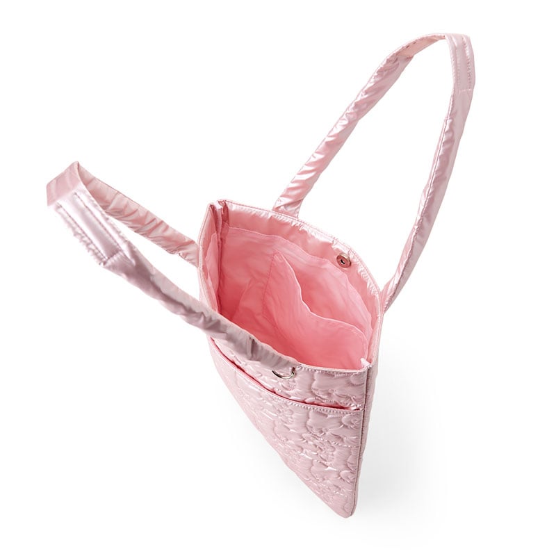 Side view of the Hello Kitty bag highlighting the quilted details and spacious interior.