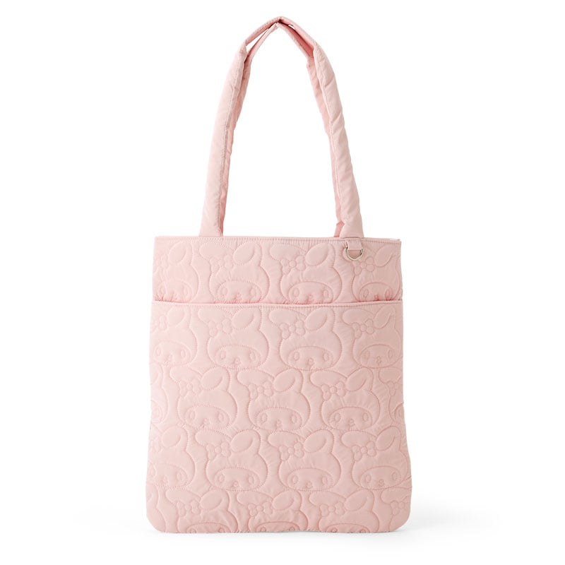 My Melody tote bag in winter snowsuit, front view with magnetic closure
