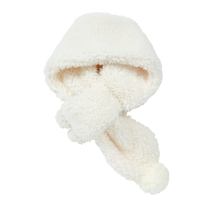 Close-up of the soft sherpa kids scarf in Hello Kitty design.