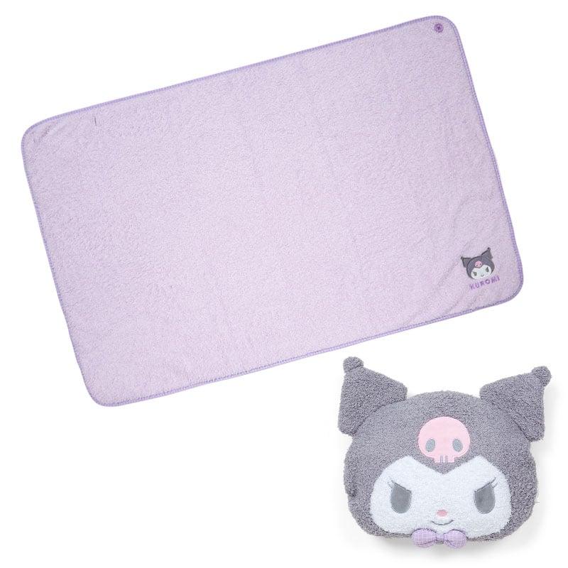 Close-up of Kuromi sherpa blanket texture and embroidered tag