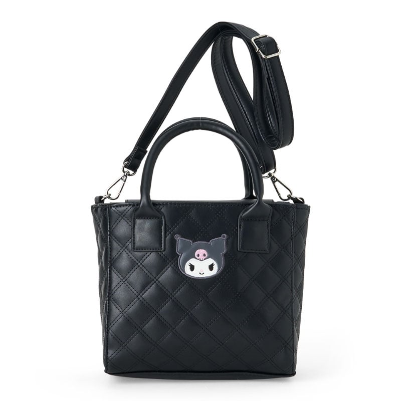 Front view of the Kuromi mini tote showcasing quilted texture and embroidered accents