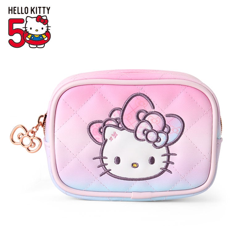 Hello Kitty 50th anniversary mini pouch with variegated bows and zipper closure