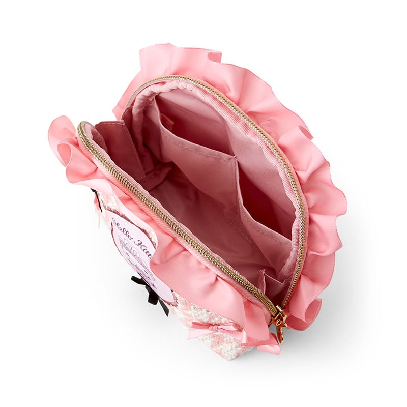 Sanrio Hello Kitty cosmetic pouch with houndstooth pattern and ribbon crown