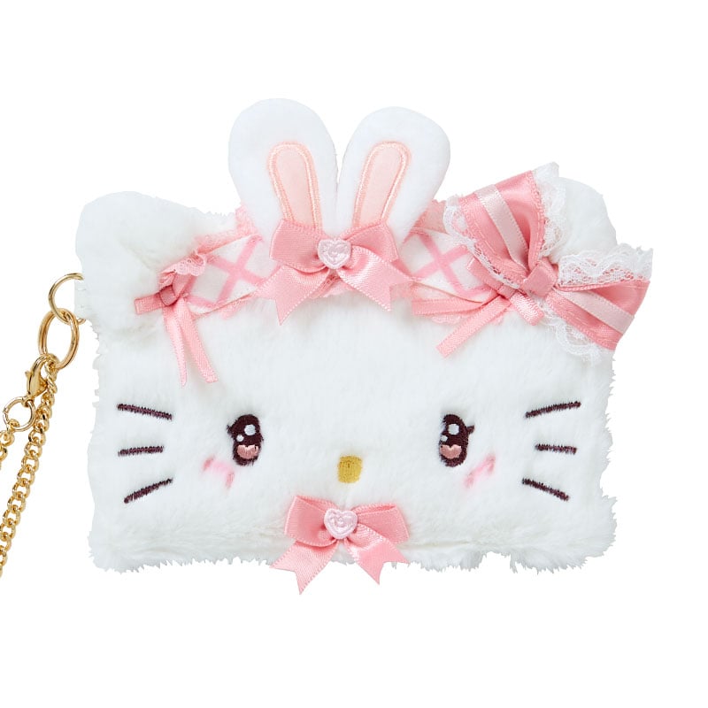 Hello Kitty plush card case displayed with Sanrio plush keychain