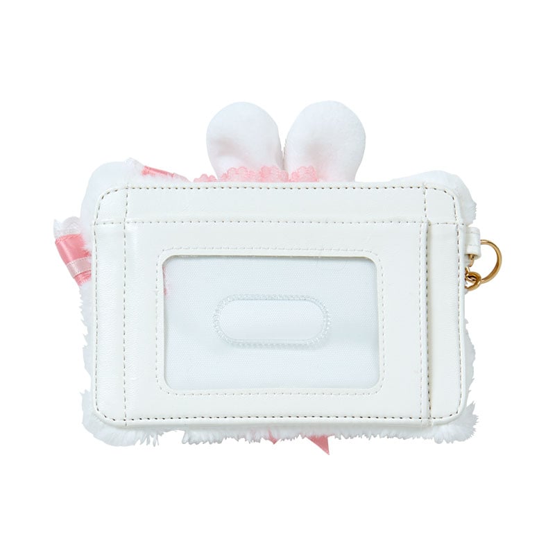 Close-up of embroidered details on Hello Kitty card case