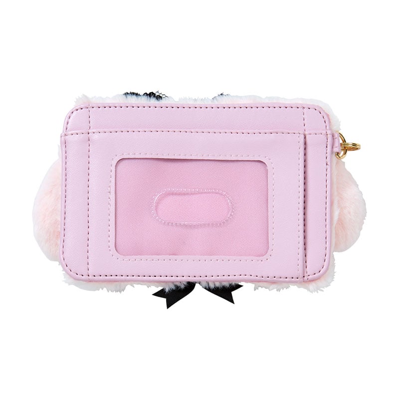 Close-up of My Melody plush card holder showing embroidered details