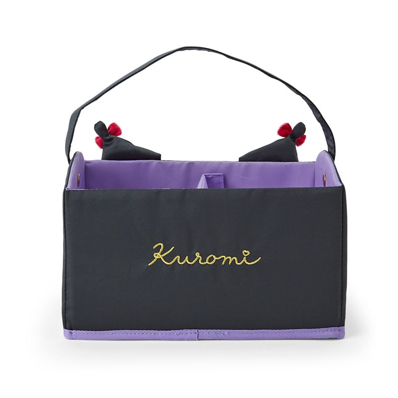 Front view of the Kuromi foldable storage crate showing its colorful decorations and handles