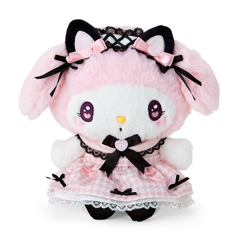 My Melody plush front view showing ribbon crown