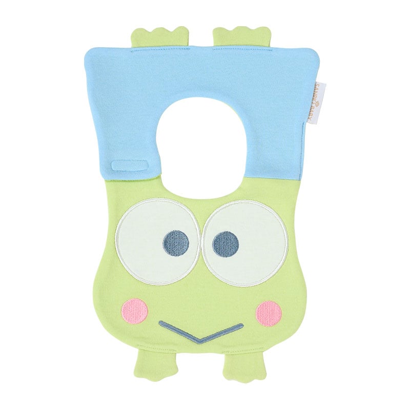 Sanrio Keroppi face bib for babies, made from organic cotton, front view