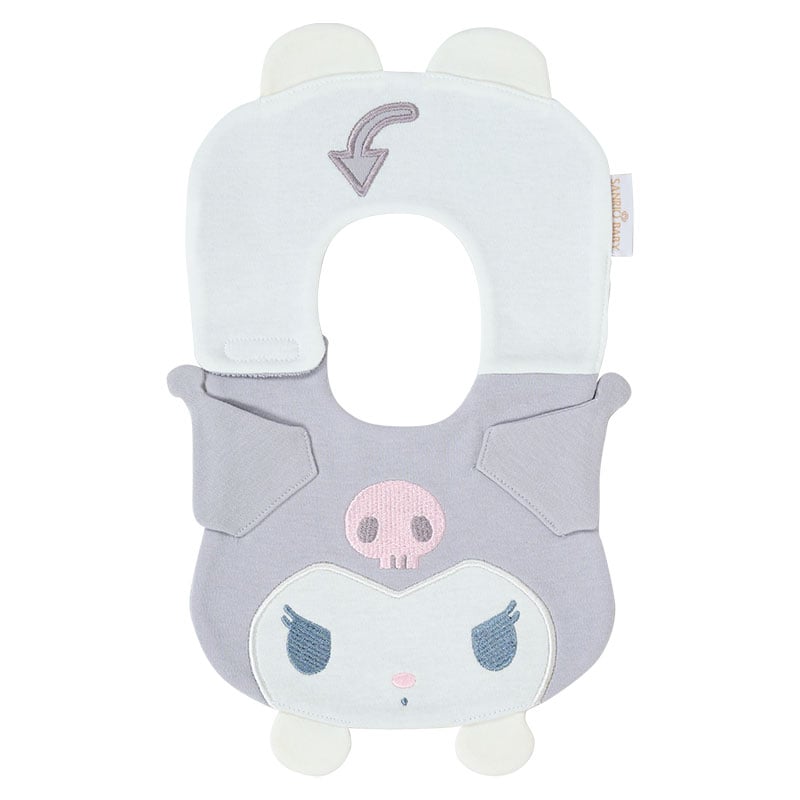 Sanrio Baby Organic Cotton Kuromi Face Bib close-up, showing the character details and Velcro closure.
