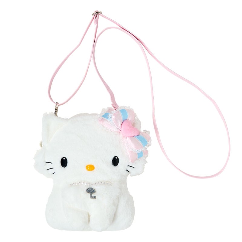 Front view of the Charmmy Kitty bag showing plush texture and zip closure