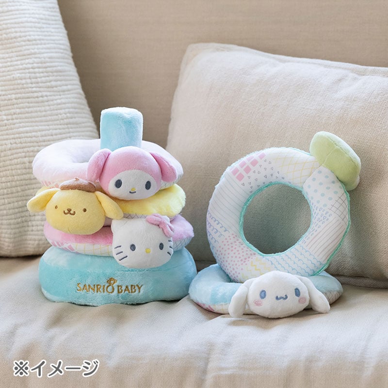 Sanrio baby toys in a gift box, highlighting packaging ideal for birthday or shower gifts