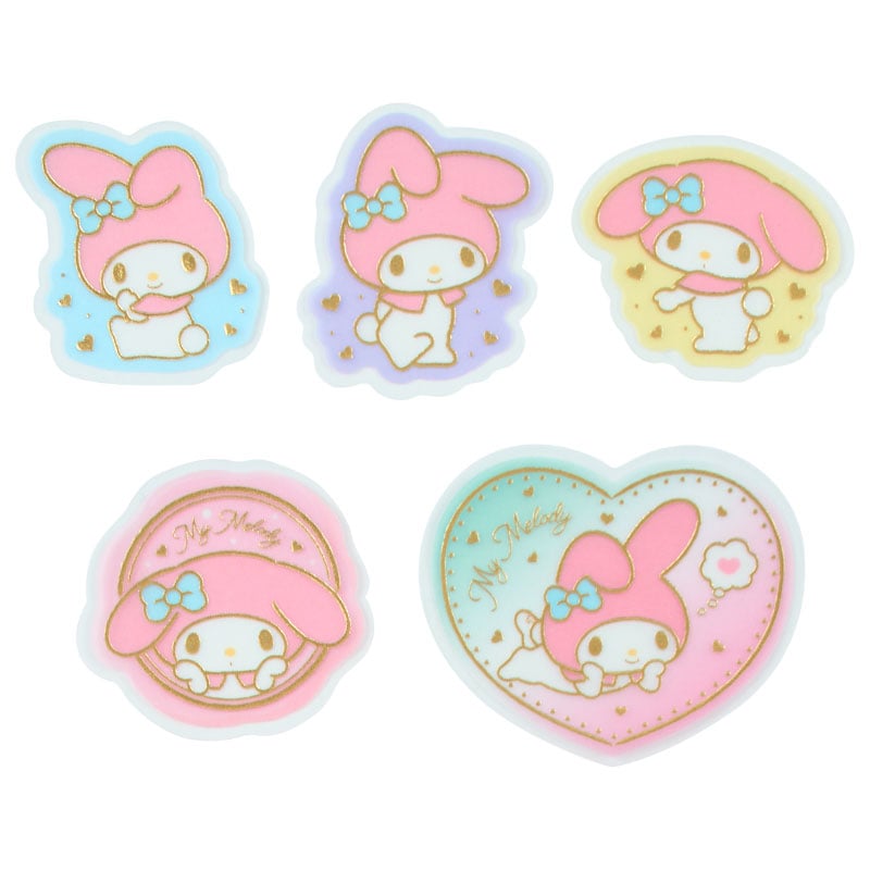 My Melody Sanrio sticker set close-up, highlighting gold foil details