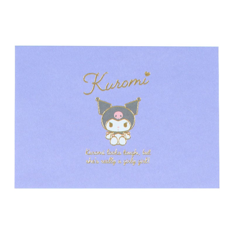 Close-up of Kuromi mini memo pads with gold foil accents.