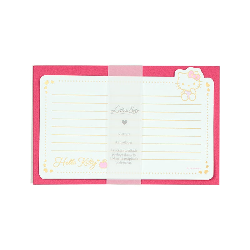 Hello Kitty stationery set showing gold-lined paper and envelopes