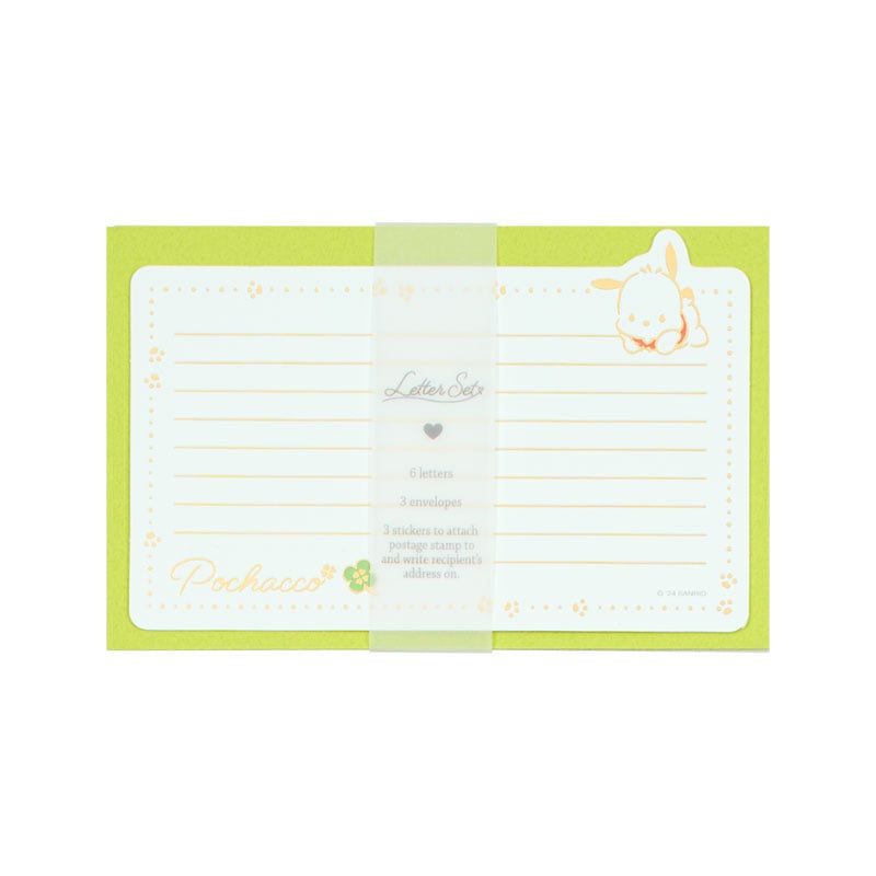 Pochacco letter set unfolded showing gold-foiled paper and envelopes