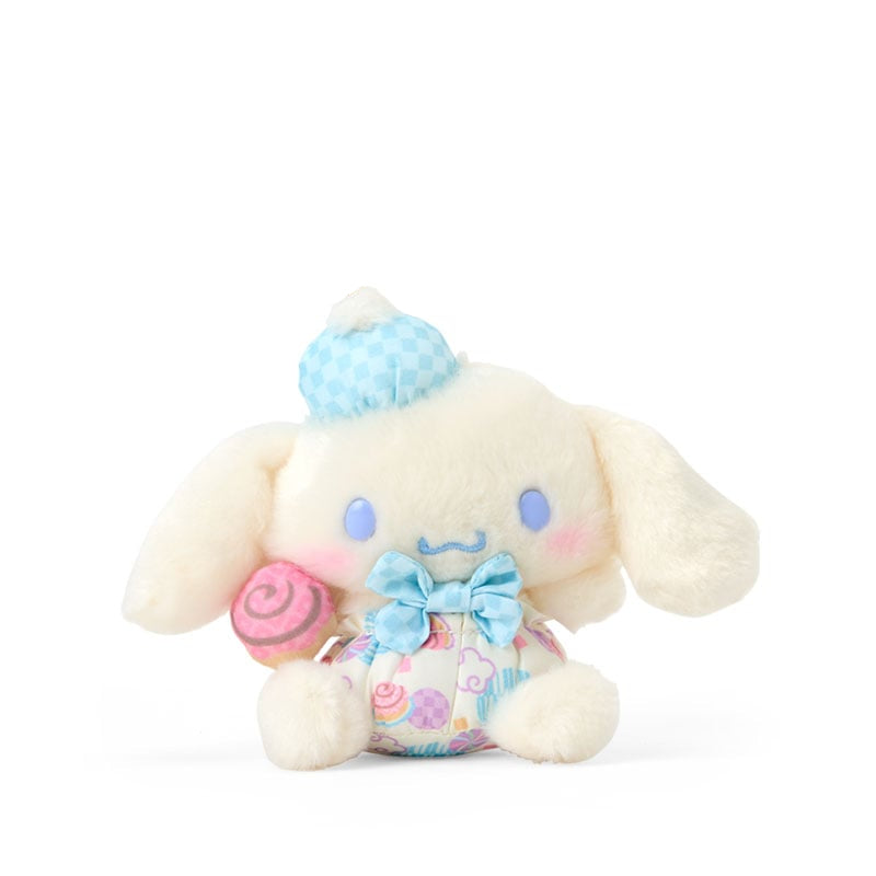 Side view of embroidered Sanrio mascot detail on soft plush fabric