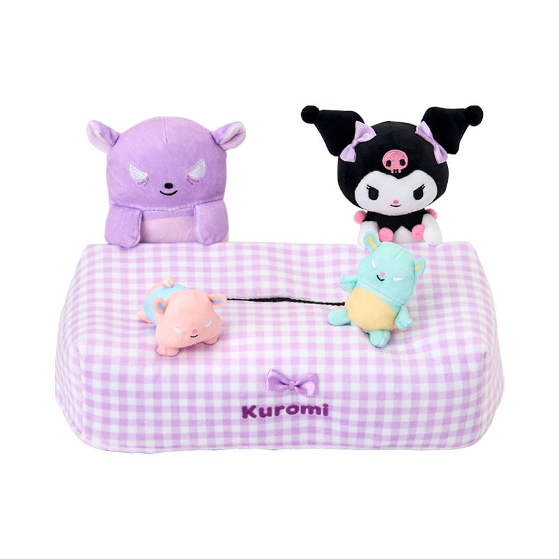 Kuromi tissue holder on a wooden desk with tissues