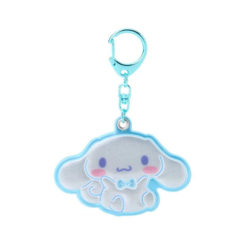Cinnamoroll reflective keychain with Sanrio logo on the back