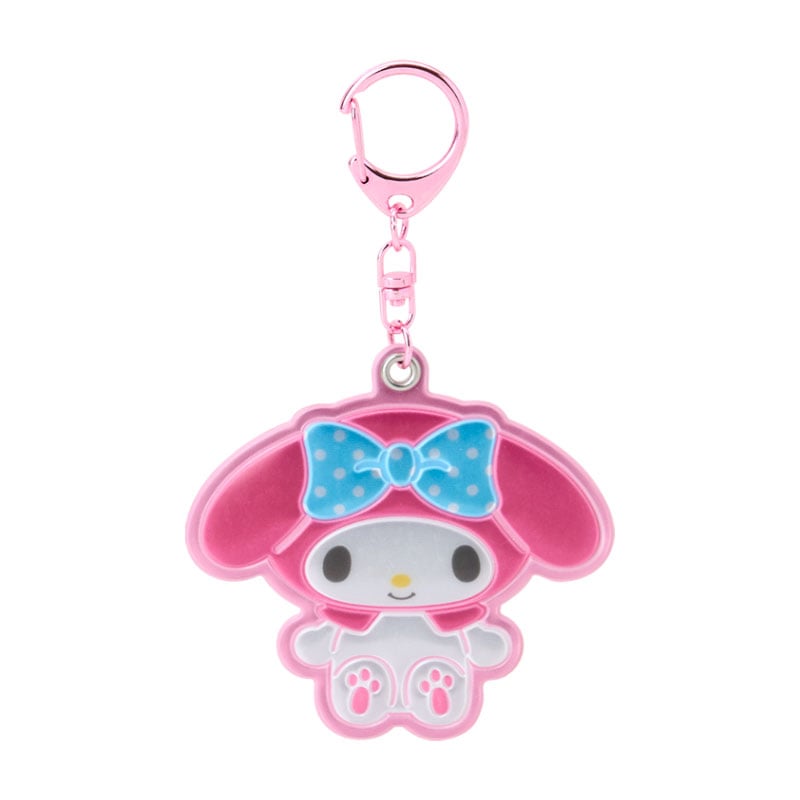 My Melody keychain with retro styling and reflective features.