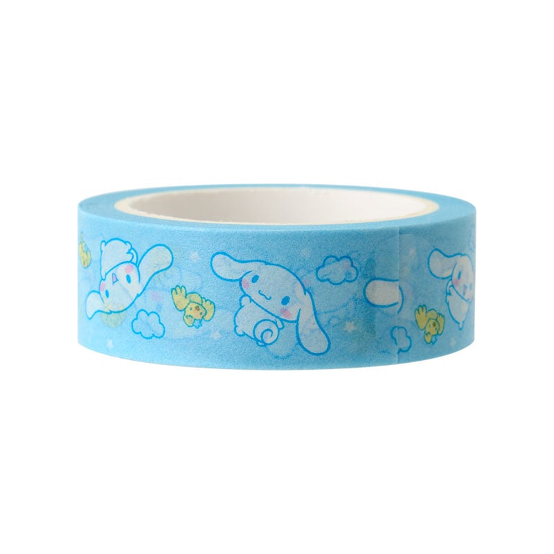 Cinnamoroll washi tape dispenser and tape roll on a desk
