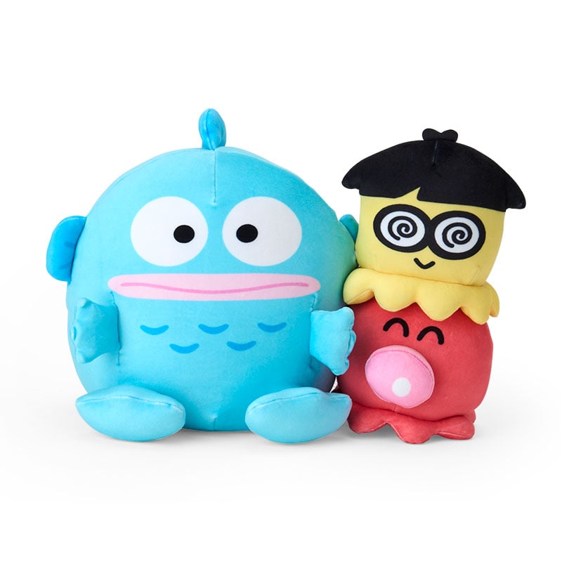 Hangyodon pillow paired with smaller Sanrio character throw pillow