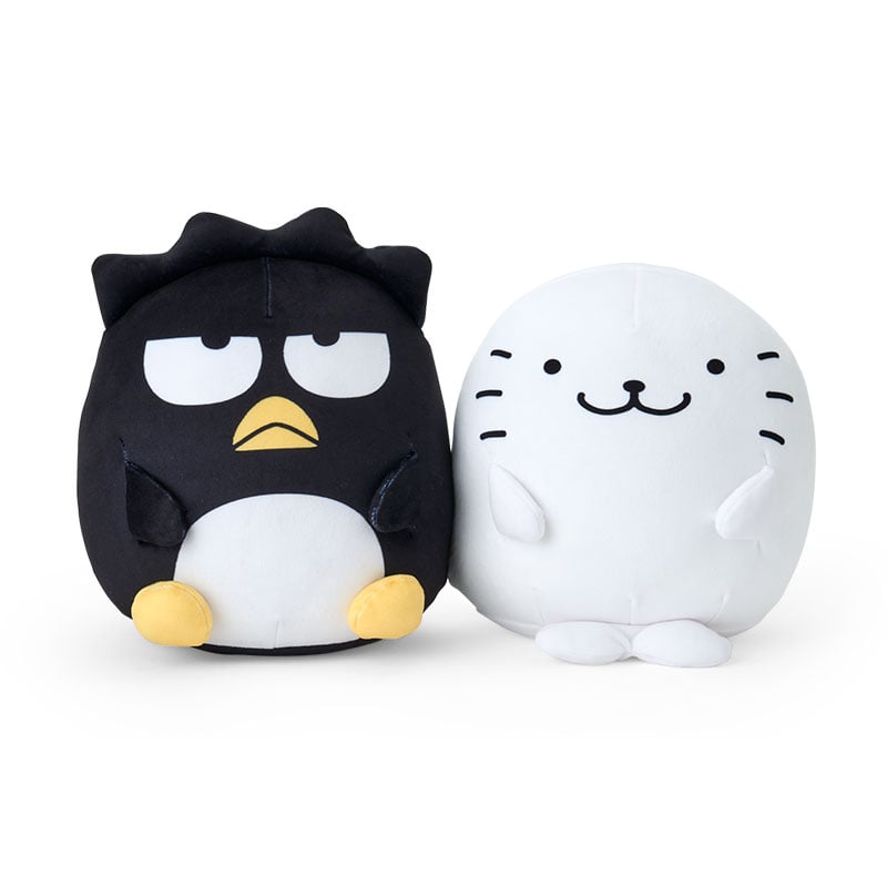 Front angle of Badtz-Maru plush pillow with vibrant applique detailing