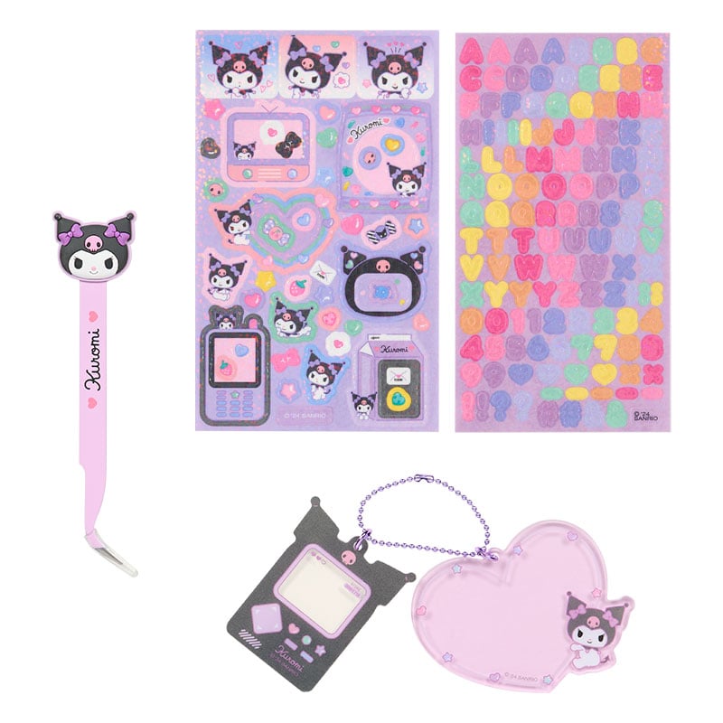 Kuromi DIY charm set with stickers and acrylic plates for crafting personalized jewelry