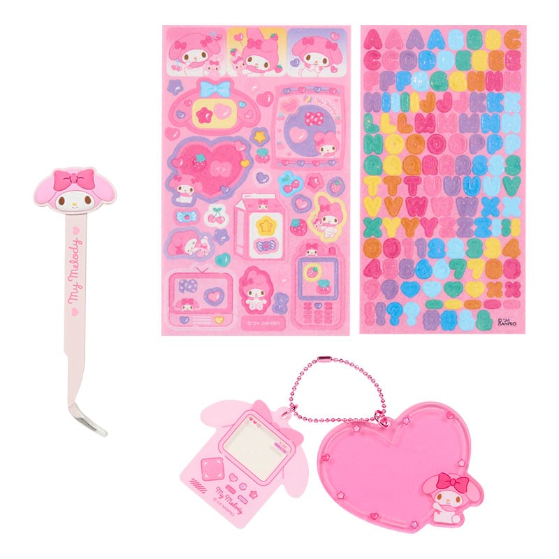 My Melody DIY charm kit with heart-shaped acrylic plate and stickers
