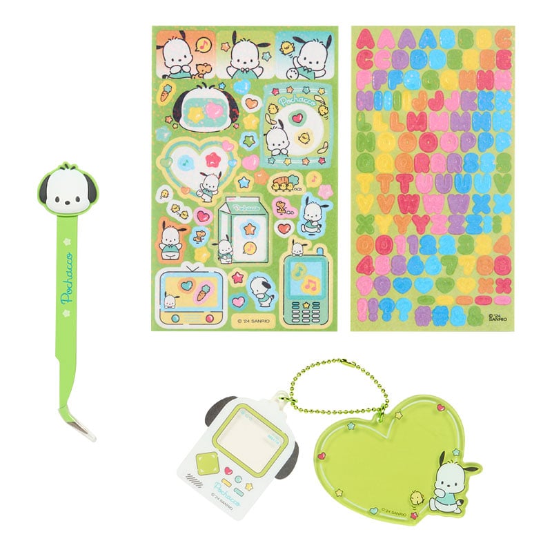 Pochacco DIY charm kit with tweezers and stickers