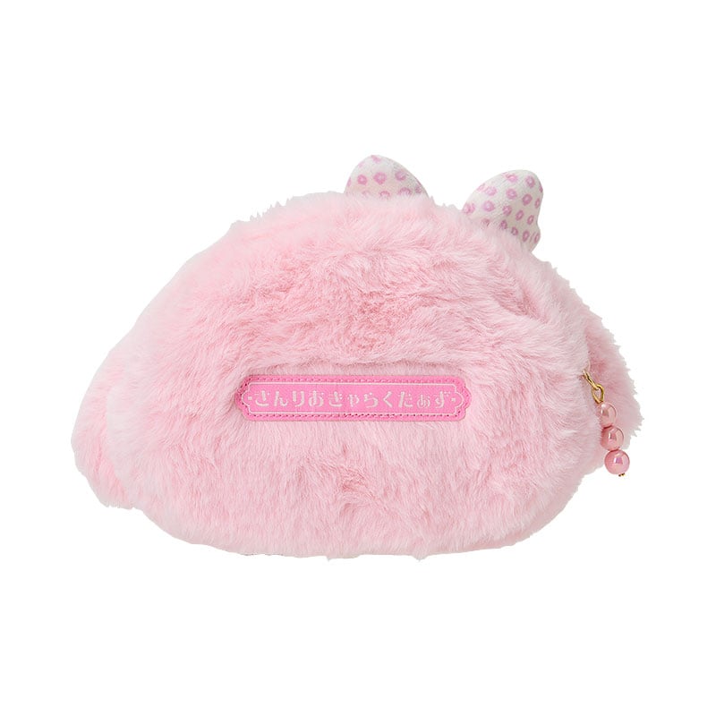 Front view of My Melody plush face pouch showcasing pastel colors and embroidered details.