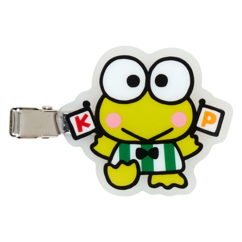 Keroppi hair clips on a hair accessory holder, displaying their Sanrio Forever Series packaging.
