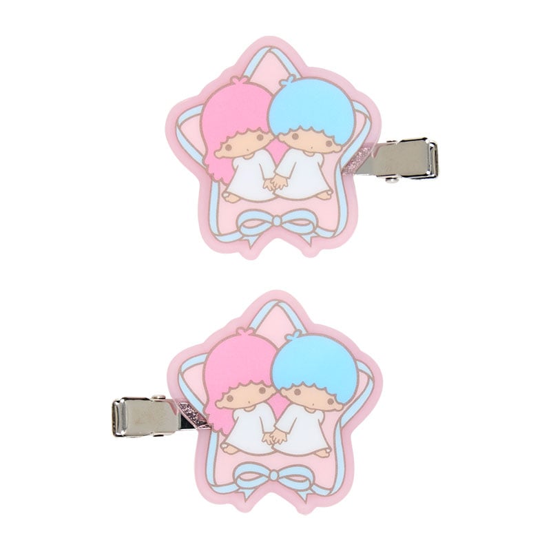 Close-up of Little Twin Stars mini hair clips showcasing their retro charm