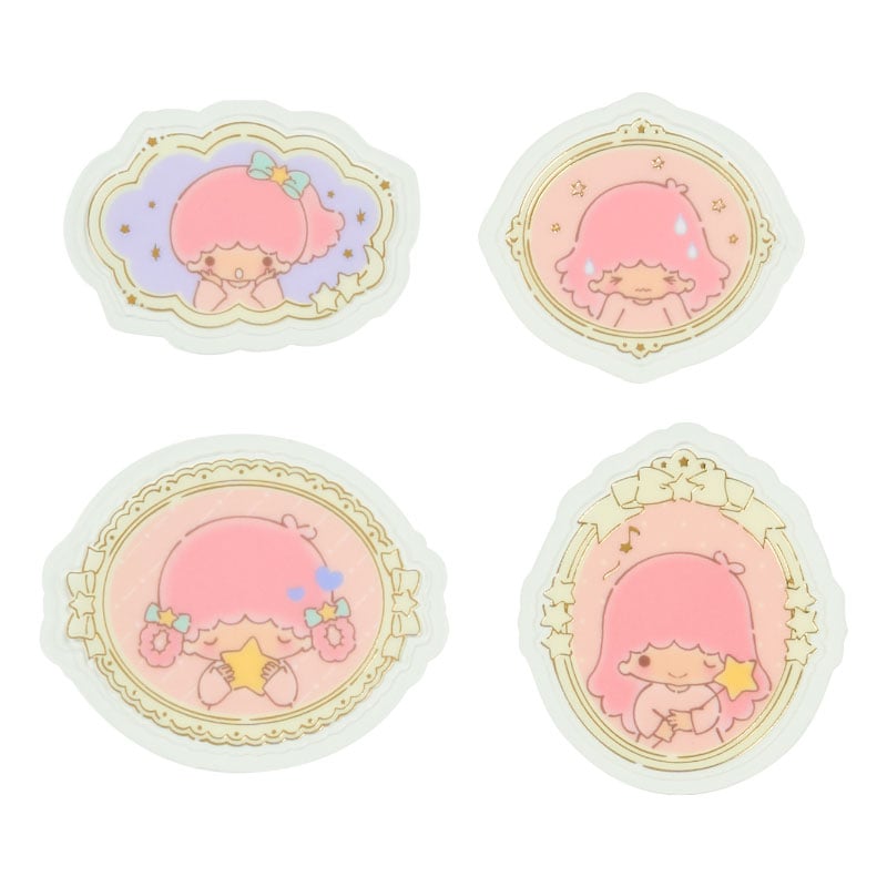 Close-up of LittleTwinStars kawaii stickers with pastel frames