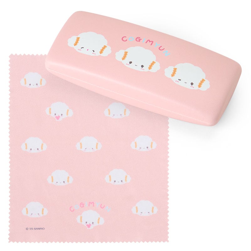 Top-down view of hard shell eyeglass case with Cogimyun character artwork.