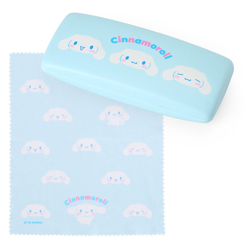 Front view of blue Cinnamoroll hard eyeglass case with Sanrio artwork