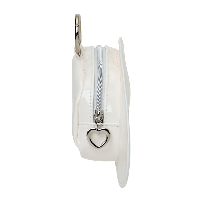 Pouch hanging from a backpack with car accessories Sanrio charm attached