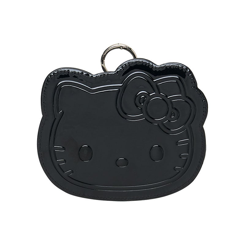 Hello Kitty makeup pouch with silver houndstooth pattern and zipper