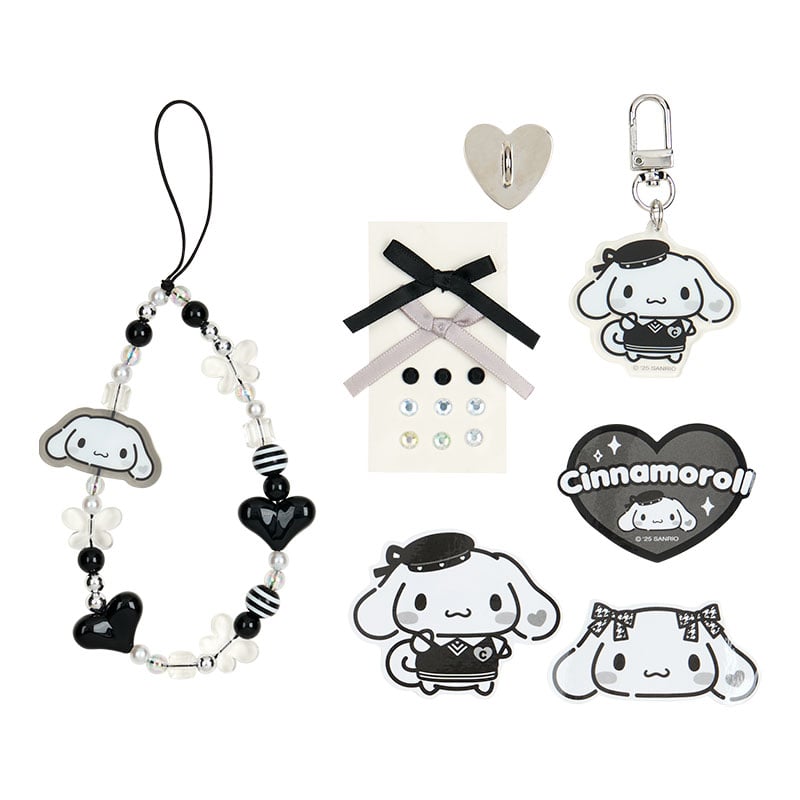 Cinnamoroll smartphone charm set showcasing silver houndstooth pattern.