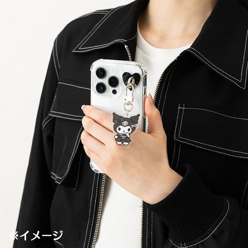 Set of Sanrio accessories including smartphone charms and keychains with silver accents