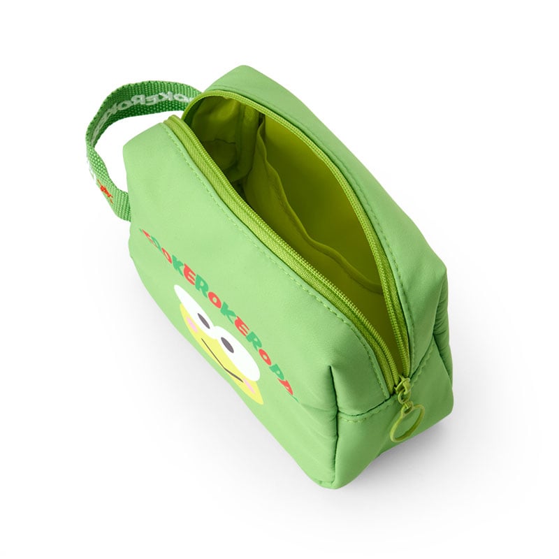 Open zipper pouch showing internal pocket and lining, ideal for storing makeup or small accessories