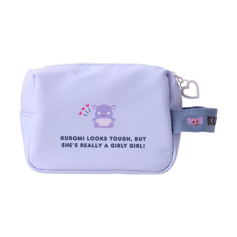 Kuromi pouch open on a desk with stationery inside